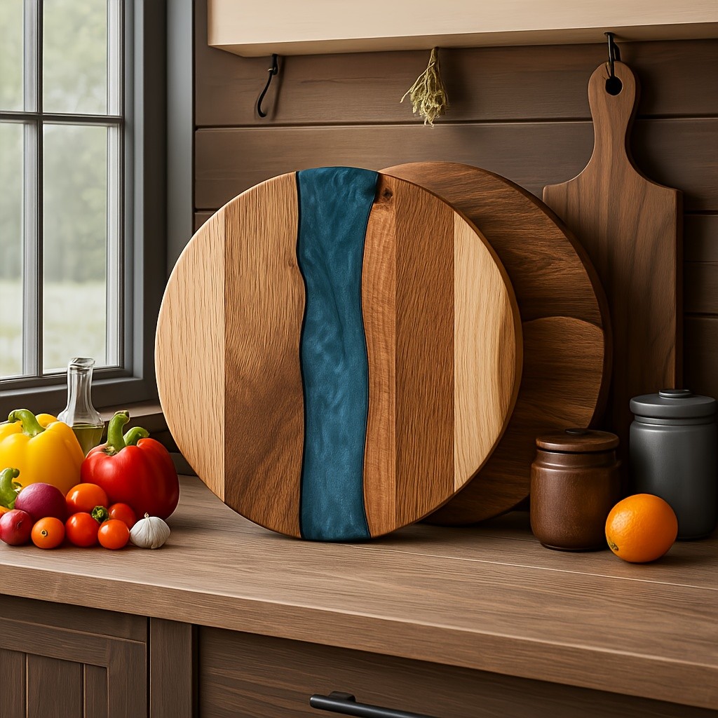 WIEZ Acacia Wood Round Cutting Board Natural Food-Safe Serving & Grilling Tray for Home and Restaurant Use