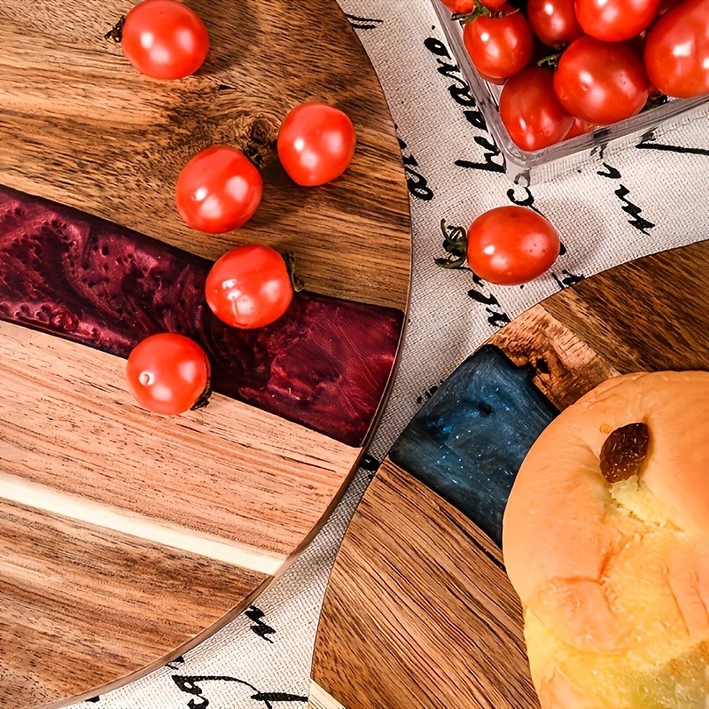 WIEZ Acacia Wood Round Cutting Board Natural Food-Safe Serving & Grilling Tray for Home and Restaurant Use