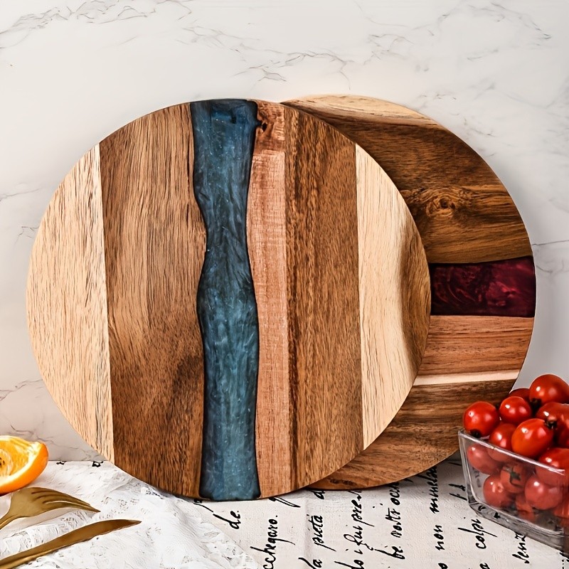 WIEZ Acacia Wood Round Cutting Board Natural Food-Safe Serving & Grilling Tray for Home and Restaurant Use