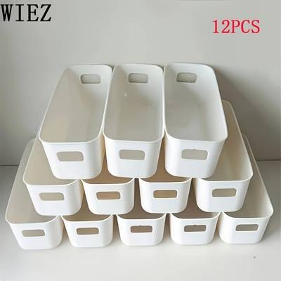 WIEZ Heavy-Duty Plastic Storage Boxes (12pcs) Stackable, Space-Saving Home & Office Organizers