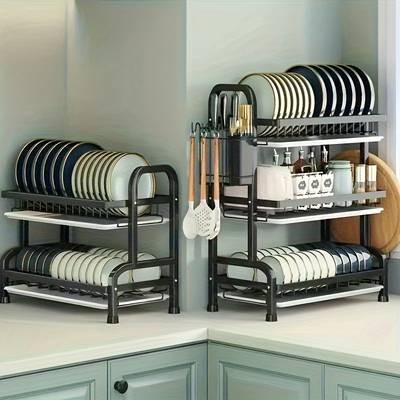 WIEZ 2-Layer / 3-Layer Dish Drying Rack  Space-Saving Metal Kitchen Organizer