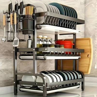 WIEZ 2-Layer / 3-Layer Dish Drying Rack  Space-Saving Metal Kitchen Organizer