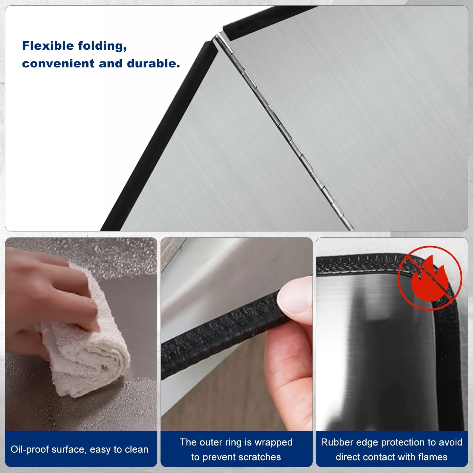 WIEZ Foldable Stainless Steel Splatter Guard  Heat-Resistant Non-Stick Shield for Oil & Grease Protection