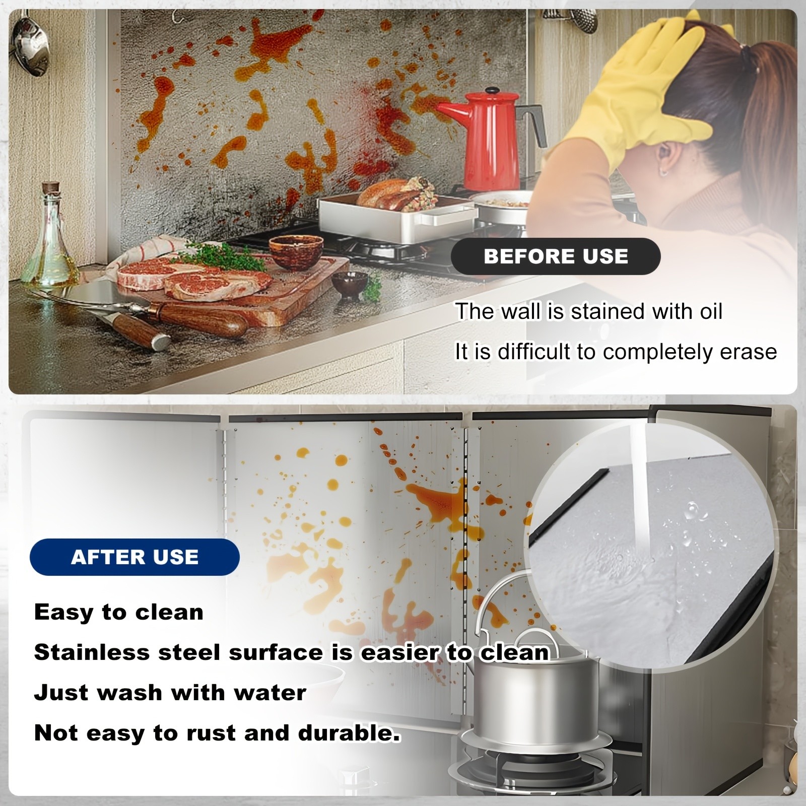 WIEZ Foldable Stainless Steel Splatter Guard  Heat-Resistant Non-Stick Shield for Oil & Grease Protection