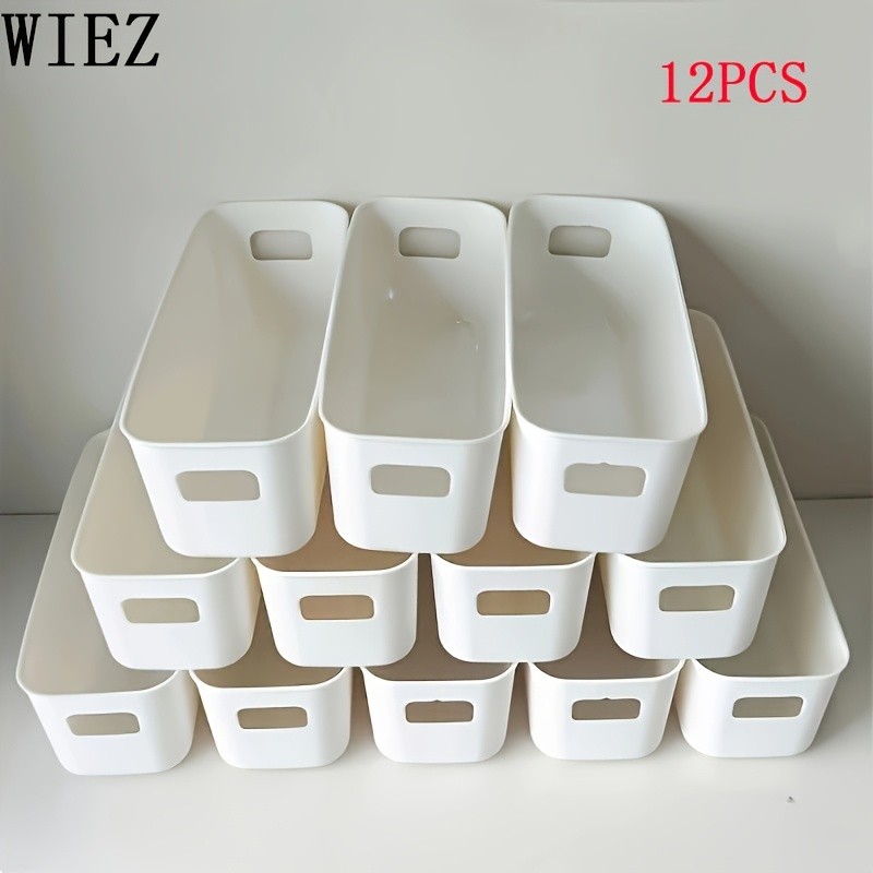 WIEZ Heavy-Duty 12-Piece Plastic Storage Box Set Stackable Clear-Front Organizers with Handles for Home & Office