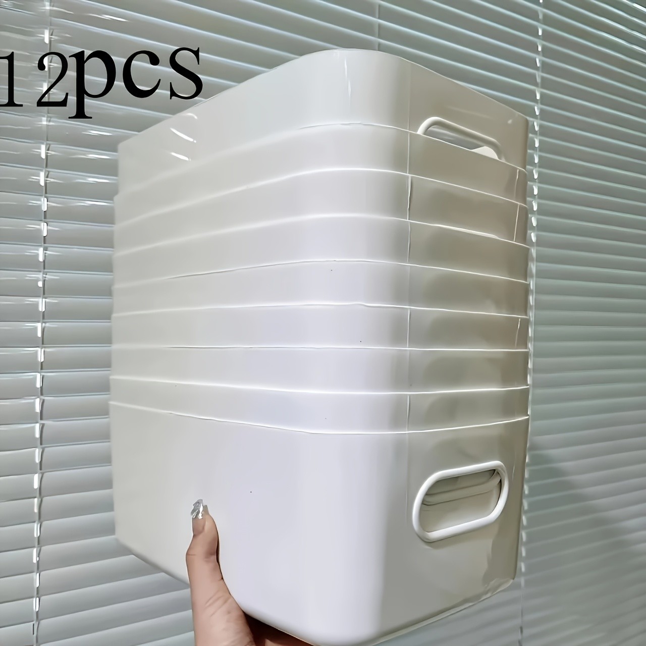 WIEZ Heavy-Duty 12-Piece Plastic Storage Box Set Stackable Clear-Front Organizers with Handles for Home & Office