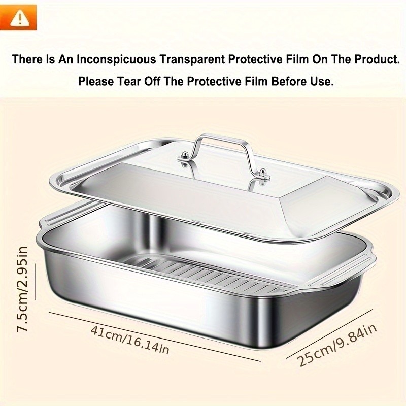 WIEZ Heavy-Duty 410 Stainless Steel Baking Tray Set Non-Stick Rectangular Oven Trays with Lids for Bread, Desserts & BBQ
