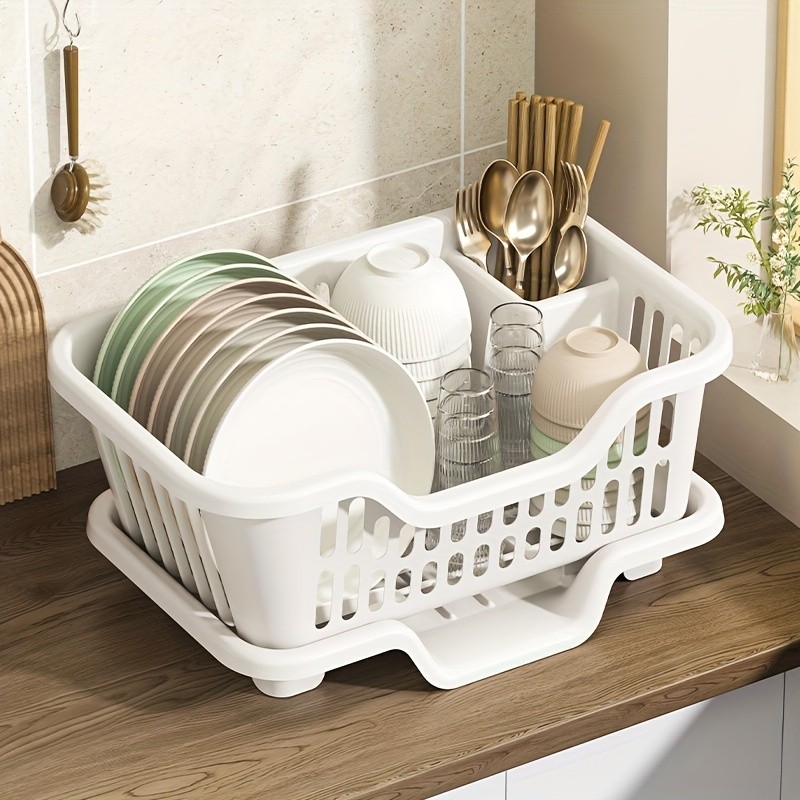 WIEZ Plastic Dish Rack Cabinet Space-Saving Drainage Organizer for Bowls, Cups, Plates & Utensils