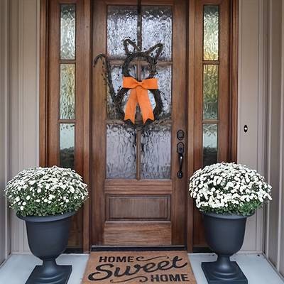 NLDD Black Cat Silhouette Twig Wreath  Halloween & Day of the Dead Door Hanging Dcor