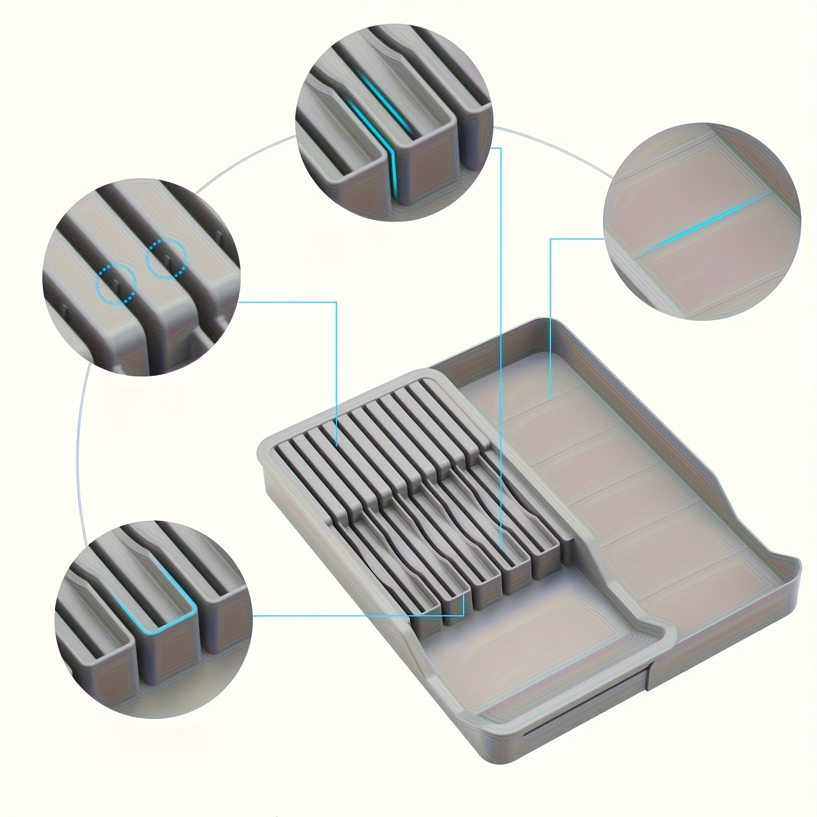 WIEZ Expandable Knife Holder for Drawers  Plastic Multi-Tool Storage Tray for Up to 11 Kitchen Tools