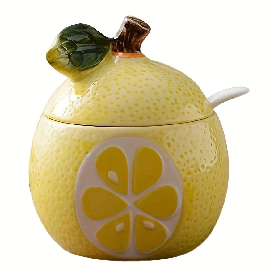 WIEZ Ceramic Fruit-Shaped Salt & Pepper Shakers Decorative Lidded Jars with Spoons for Spices, Sugar & Tea