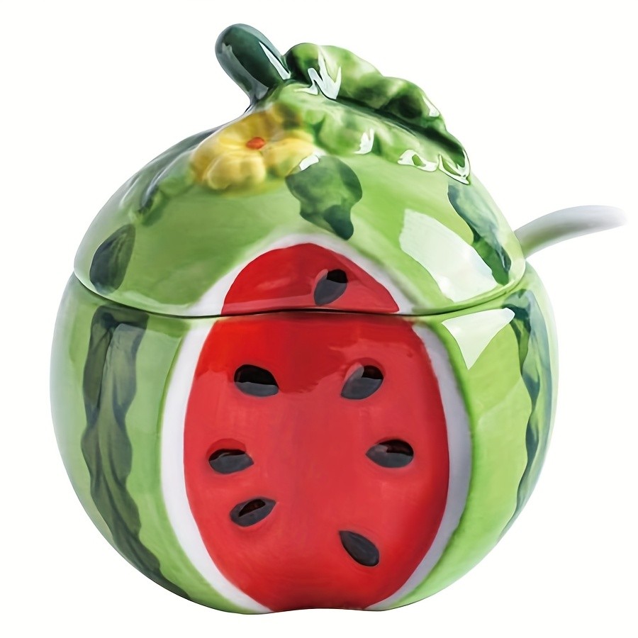 WIEZ Ceramic Fruit-Shaped Salt & Pepper Shakers Decorative Lidded Jars with Spoons for Spices, Sugar & Tea