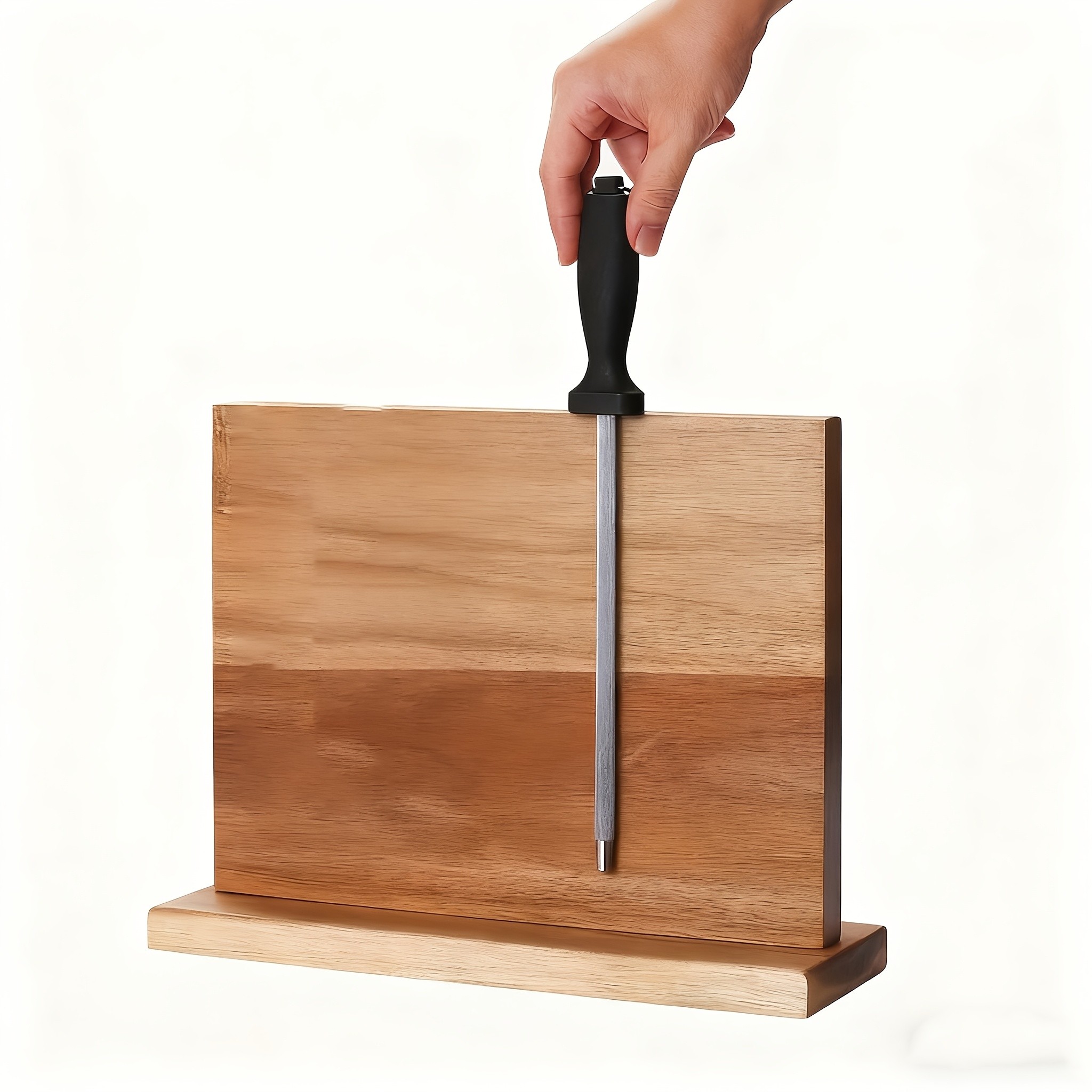 WIEZ Double-Sided Magnetic Acacia Knife Block  Enhanced Magnetic Strip Countertop Organizer for Safe, Space-Saving Storage