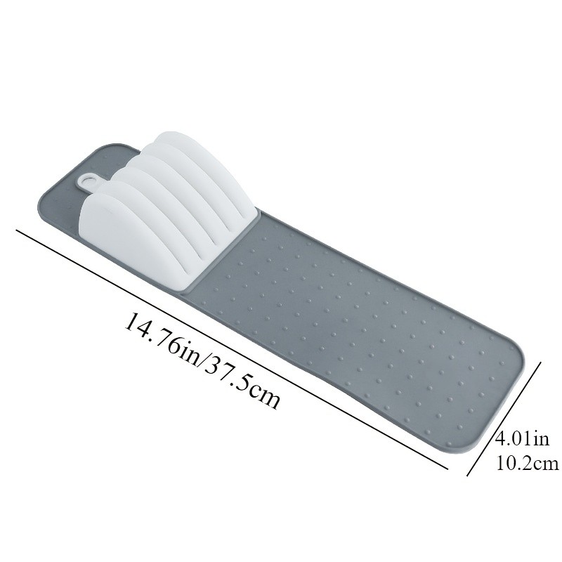 WIEZ 5-Slot Plastic & Silicone Knife Storage Rack  Soft-Edge Non-Slip Drawer Organizer for Space-Saving Kitchen Safety