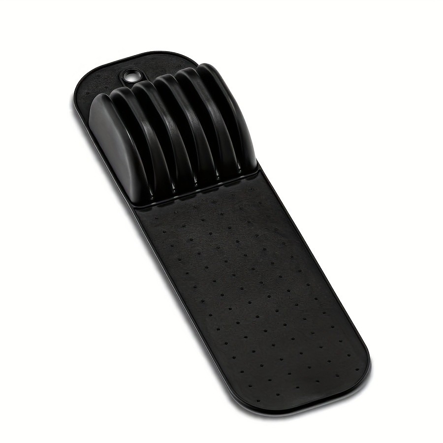 WIEZ 5-Slot Plastic & Silicone Knife Storage Rack  Soft-Edge Non-Slip Drawer Organizer for Space-Saving Kitchen Safety