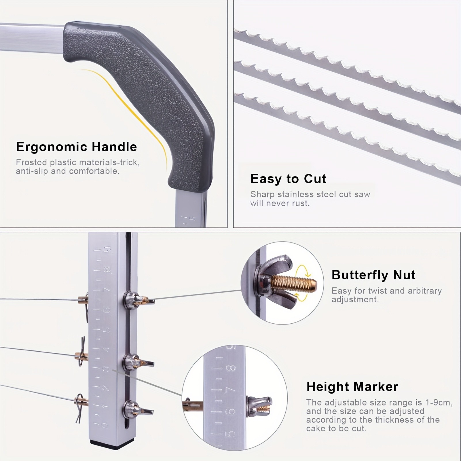 WIEZ Adjustable Stainless Steel Cake Cutter 3-Wire Leveler for Large 20-Inch Cakes and Precision Slicing