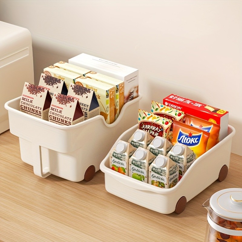 WIEZ Plastic Cabinet Storage Box with Wheels  Durable Rolling Basket with Handle for Space-Saving Kitchen & Wardrobe Organisation