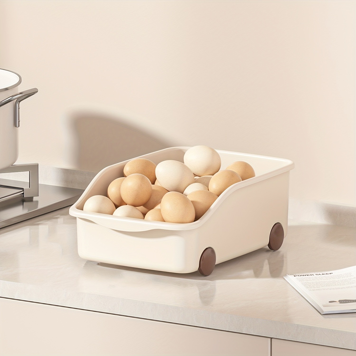 WIEZ Plastic Cabinet Storage Box with Wheels  Durable Rolling Basket with Handle for Space-Saving Kitchen & Wardrobe Organisation