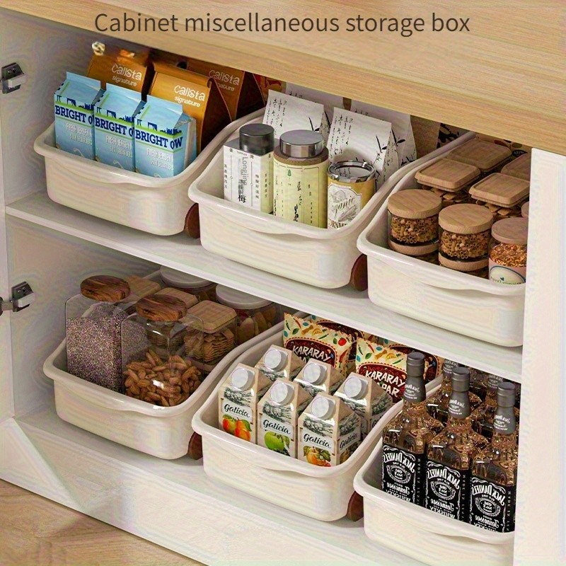 WIEZ Plastic Cabinet Storage Box with Wheels  Durable Rolling Basket with Handle for Space-Saving Kitchen & Wardrobe Organisation