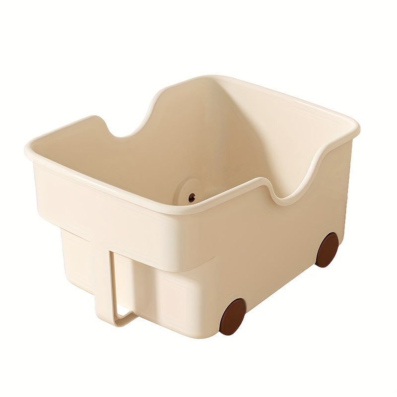 WIEZ Plastic Cabinet Storage Box with Wheels  Durable Rolling Basket with Handle for Space-Saving Kitchen & Wardrobe Organisation