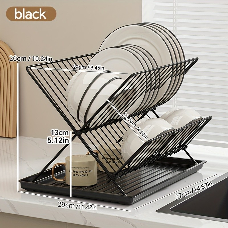 WIEZ Stainless Steel 2-Layer X-Shaped Foldable Dish Drying Rack  Space-Saving Countertop Dryer for Bowls, Plates & Utensils