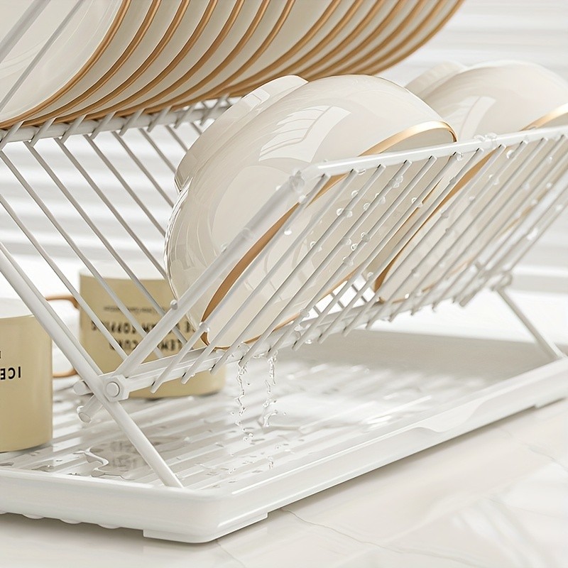 WIEZ Stainless Steel 2-Layer X-Shaped Foldable Dish Drying Rack  Space-Saving Countertop Dryer for Bowls, Plates & Utensils