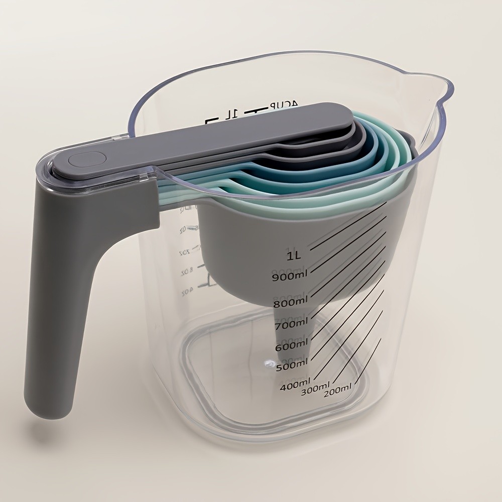 WIEZ 9-Piece Color-Coded Measurement Set  Stackable Cups, Spoons, Funnel & Scraper for Precise Baking & Cooking