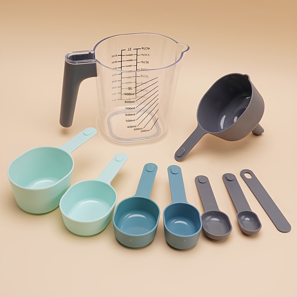WIEZ 9-Piece Color-Coded Measurement Set  Stackable Cups, Spoons, Funnel & Scraper for Precise Baking & Cooking