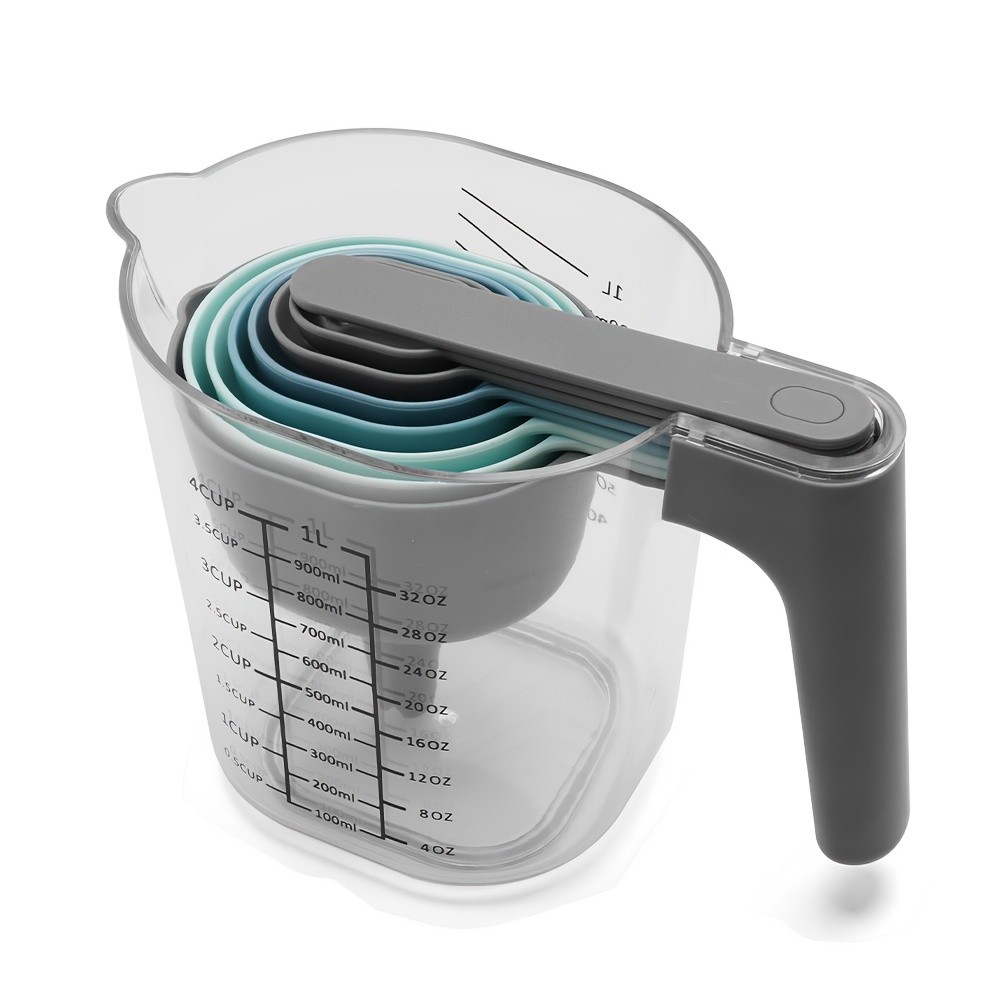 WIEZ 9-Piece Color-Coded Measurement Set  Stackable Cups, Spoons, Funnel & Scraper for Precise Baking & Cooking