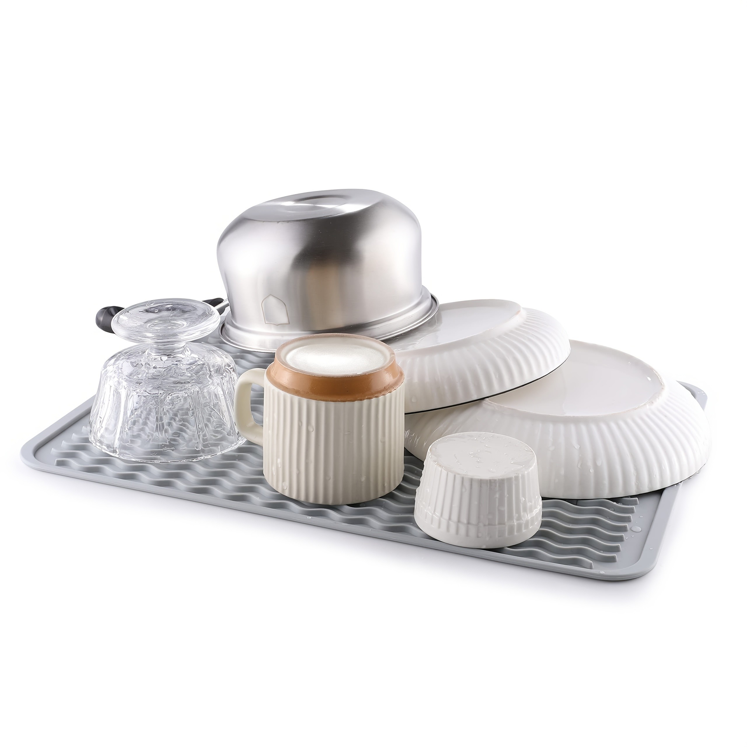 WIEZ Silicone Drain Pad  Large Easy-Clean Drying Mat with Built-In Drainage Holes for Countertops, Sinks & Fridges