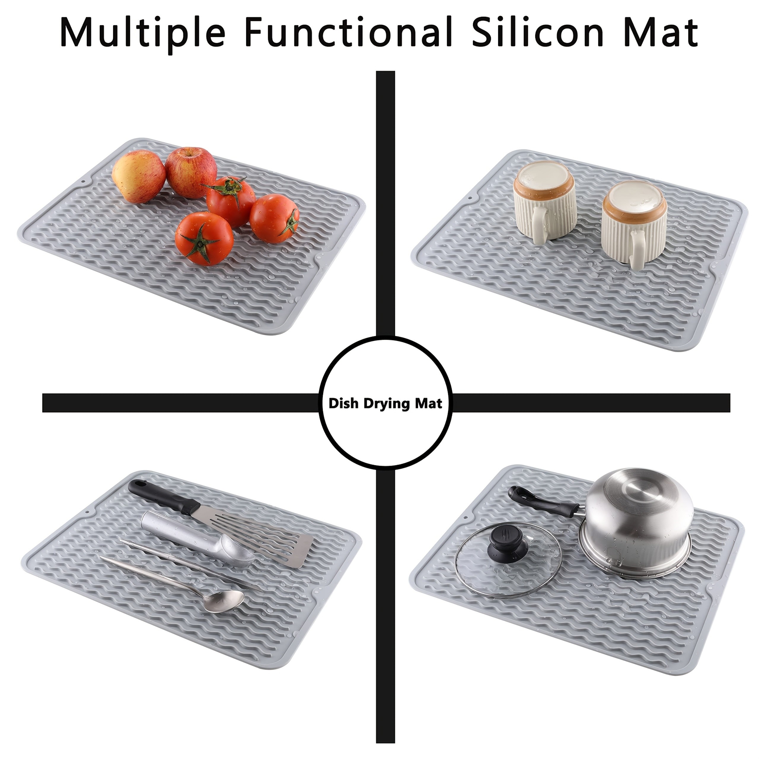 WIEZ Silicone Drain Pad  Large Easy-Clean Drying Mat with Built-In Drainage Holes for Countertops, Sinks & Fridges