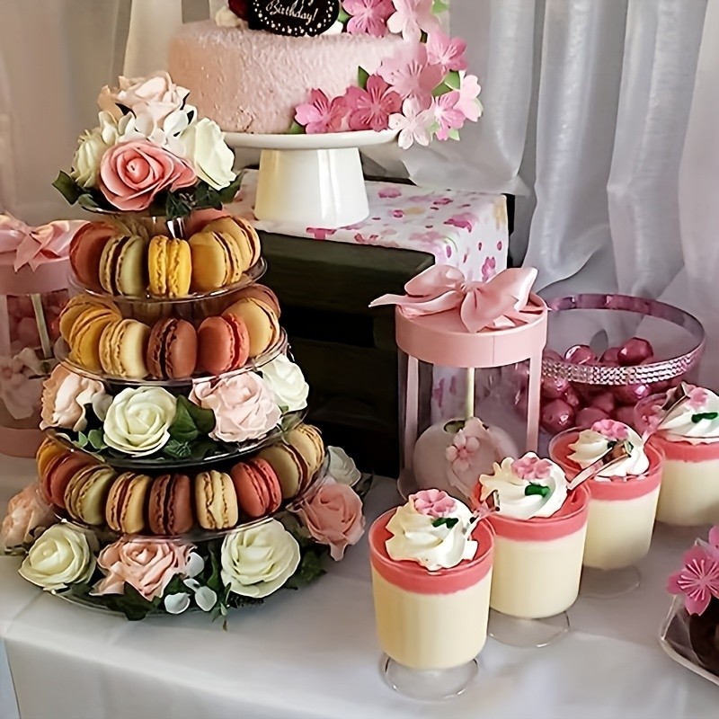 WIEZ Multi-Tier Round Macaron Display Tower  Clear ABS Cake Stand for Weddings, Birthdays & Dessert Showcases