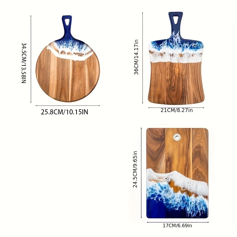 WIEZ Wave Resin & Acacia Wood Cutting Board  Artistic Riverbank Design for Fruit, Steak, Bread & Cheese Serving