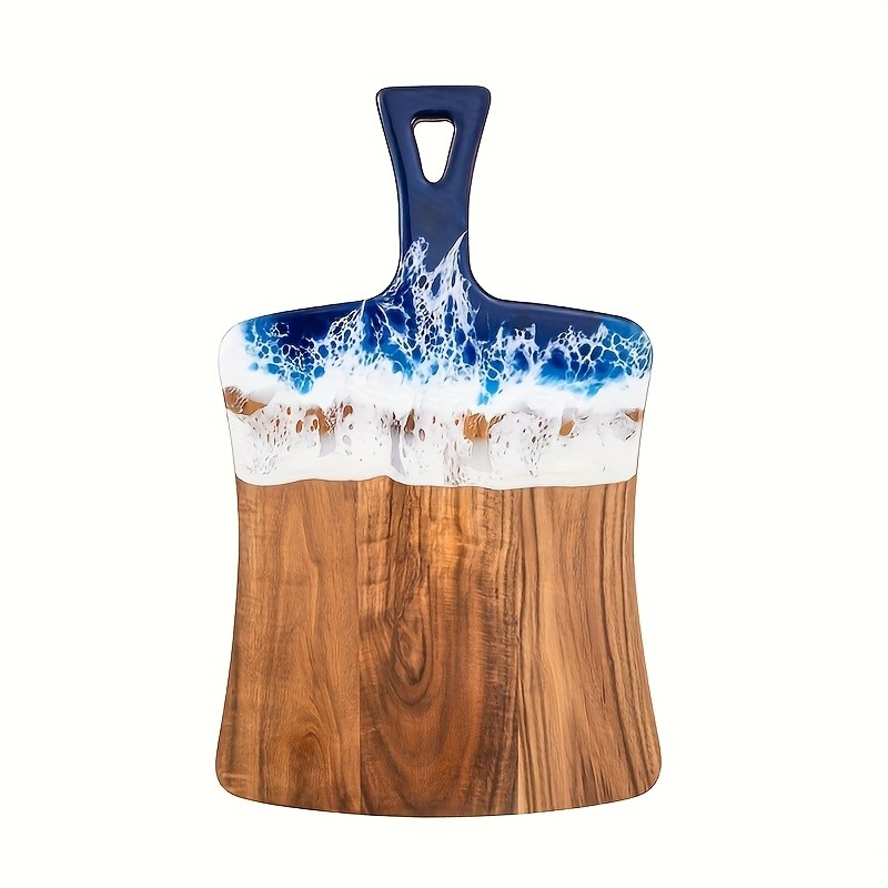 WIEZ Wave Resin & Acacia Wood Cutting Board  Artistic Riverbank Design for Fruit, Steak, Bread & Cheese Serving