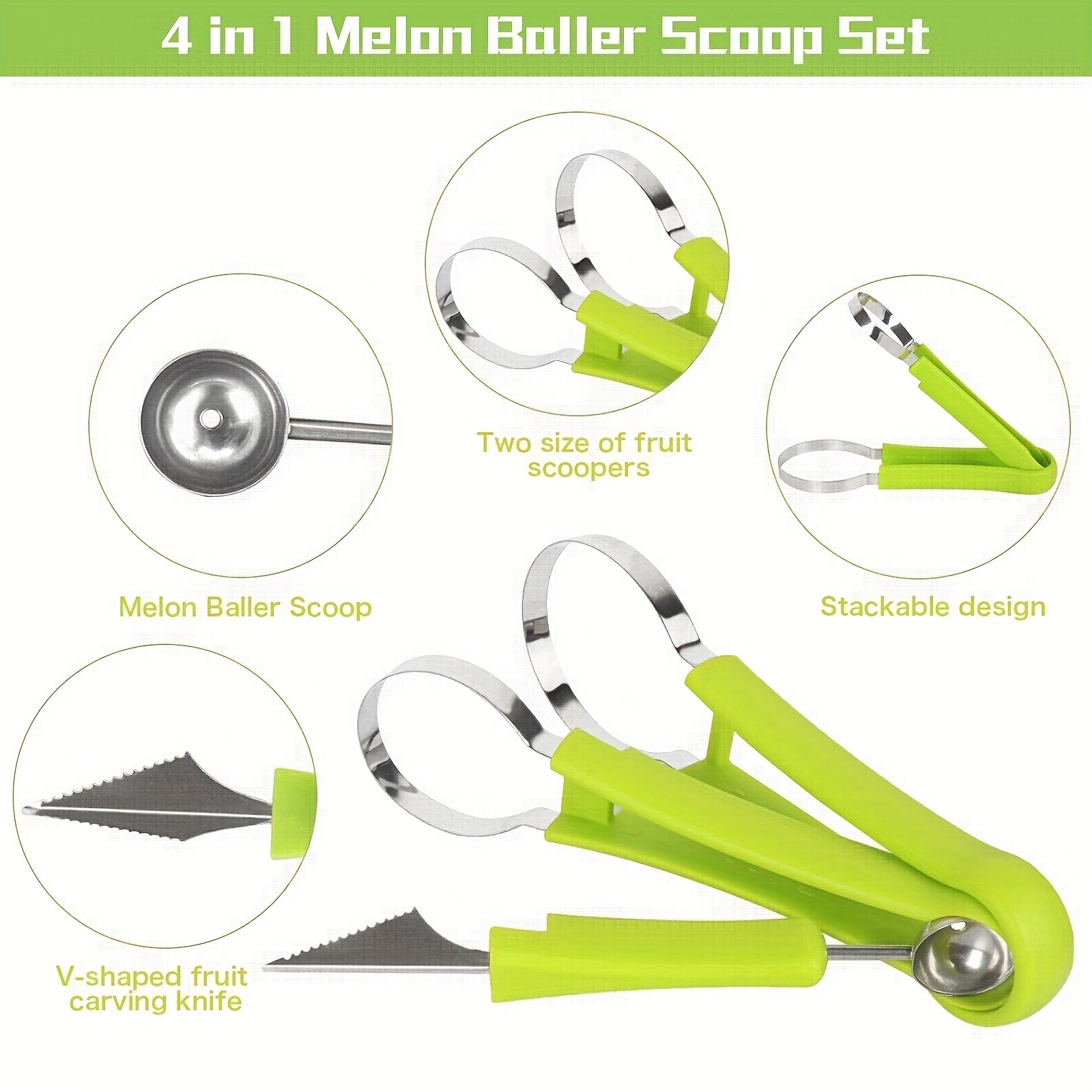 WIEZ 14-Piece Stainless Steel Melon Ball & Fruit Shaping Tool Set  4-in-1 Multi-Function Kit for Creative Fruit & Veg Prep