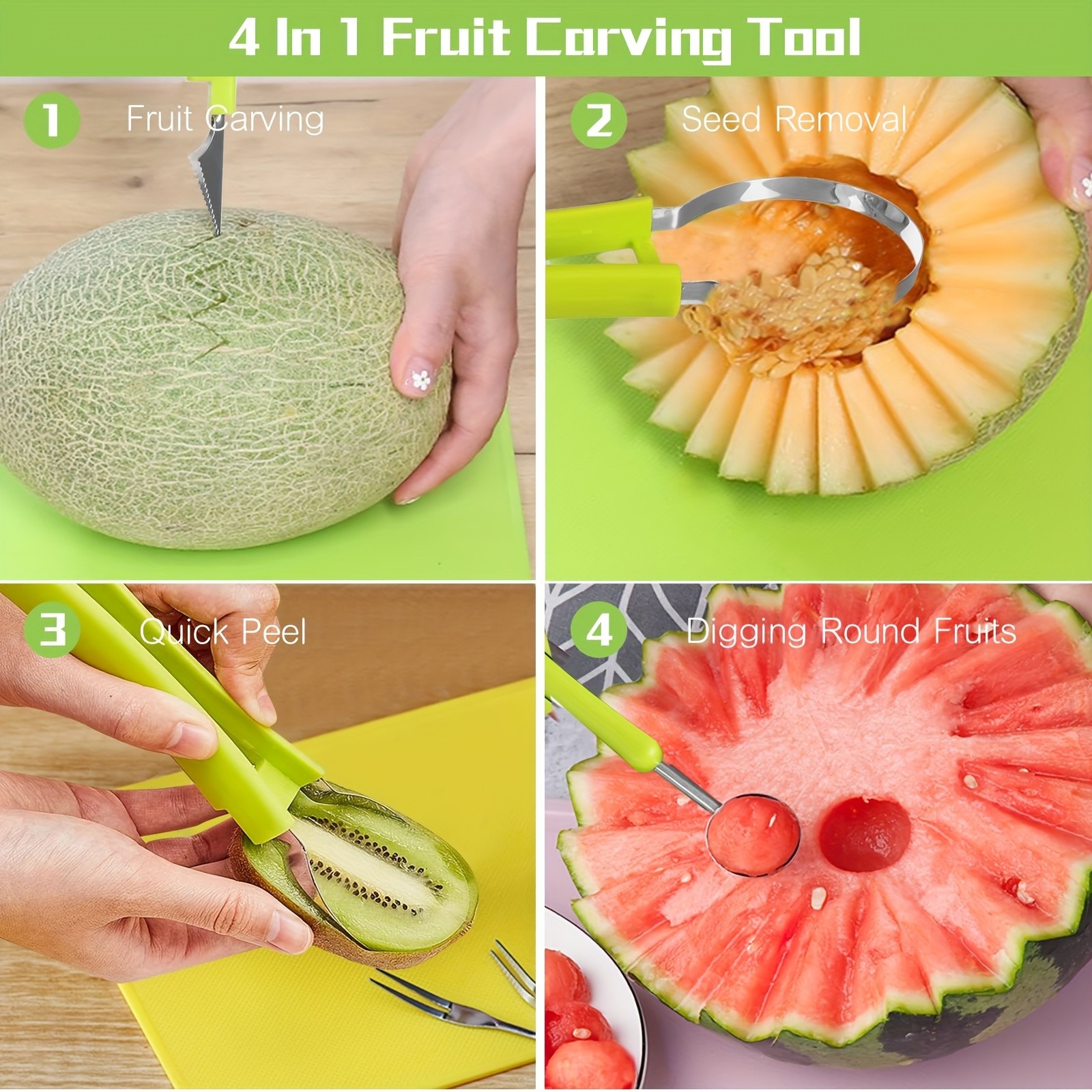 WIEZ 14-Piece Stainless Steel Melon Ball & Fruit Shaping Tool Set  4-in-1 Multi-Function Kit for Creative Fruit & Veg Prep