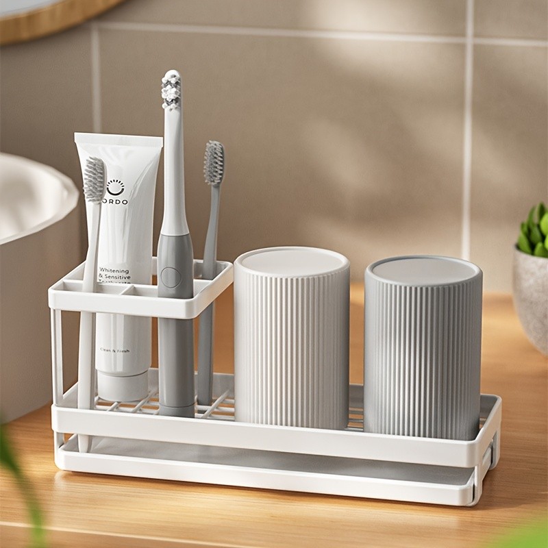 WIEZ Stainless Steel Toothbrush & Toothpaste Organizer  No-Drill Space-Saving Rack for Countertops & Bathroom Walls