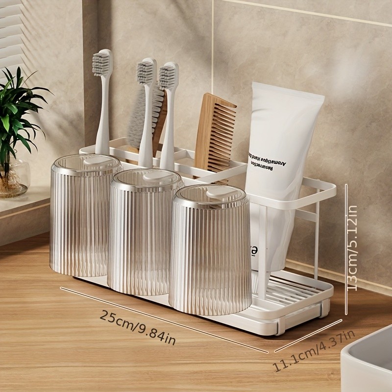 WIEZ Stainless Steel Toothbrush & Toothpaste Organizer  No-Drill Space-Saving Rack for Countertops & Bathroom Walls