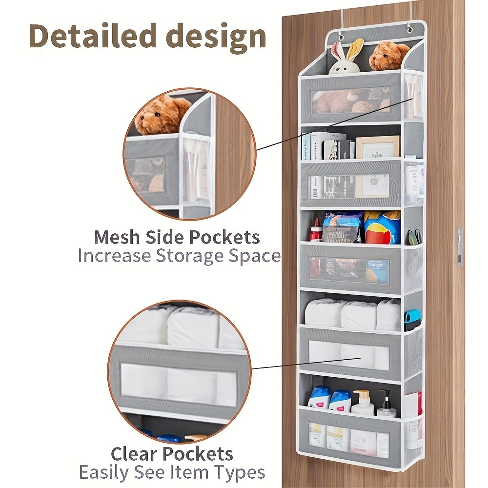 WIEZ 5-Layer Over-the-Door Storage Box  Large-Capacity Anti-Dumping Organizer for Bedrooms, Bathrooms & Kids Rooms