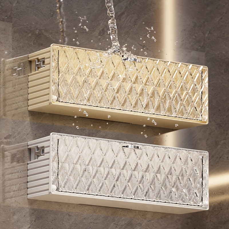 WIEZ Wall-Mounted Cosmetic Organizer  No-Drill Adhesive Makeup & Skincare Storage Box with Transparent Diamond Pattern