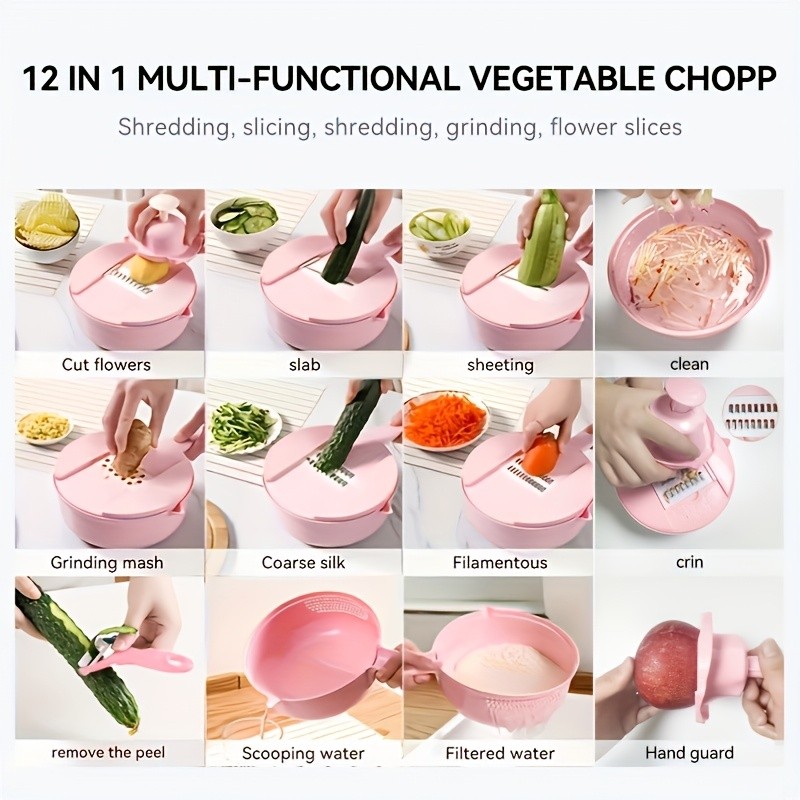 LDQ 12-in-1 Multi-Functional Vegetable Chopper  Manual Slicer, Shredder & Grater for Carrots, Potatoes & Radish