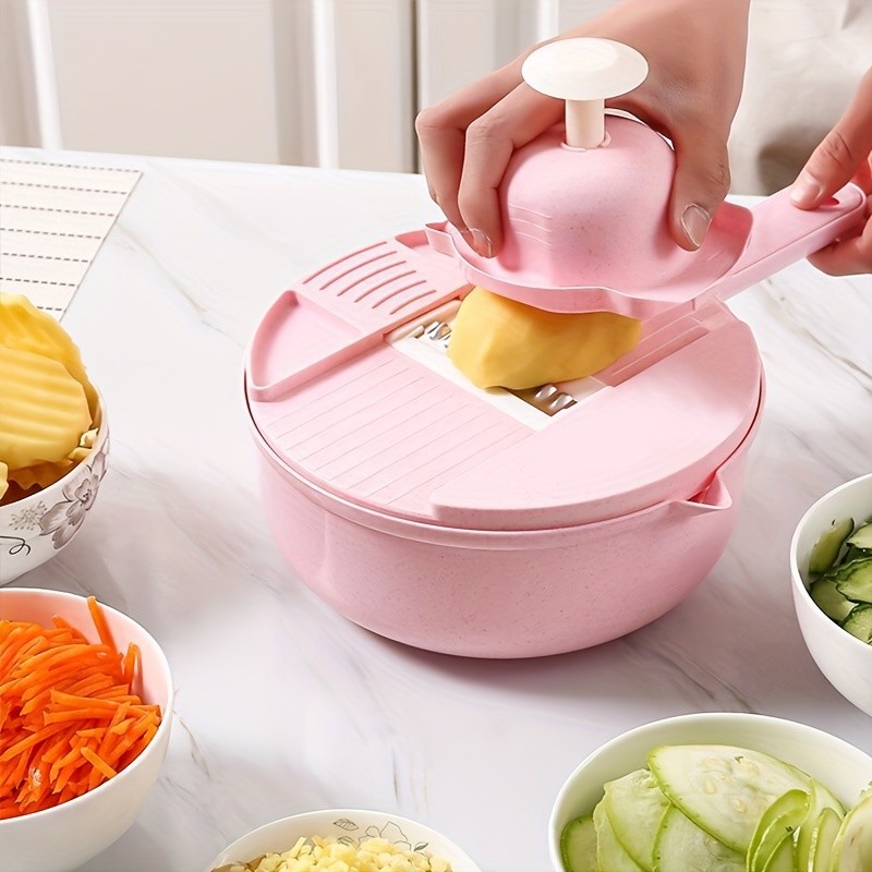 LDQ 11-Piece 12-in-1 Multi-Function Vegetable Chopper  Manual Slicer, Shredder & Grater for Carrots, Potatoes & Radish