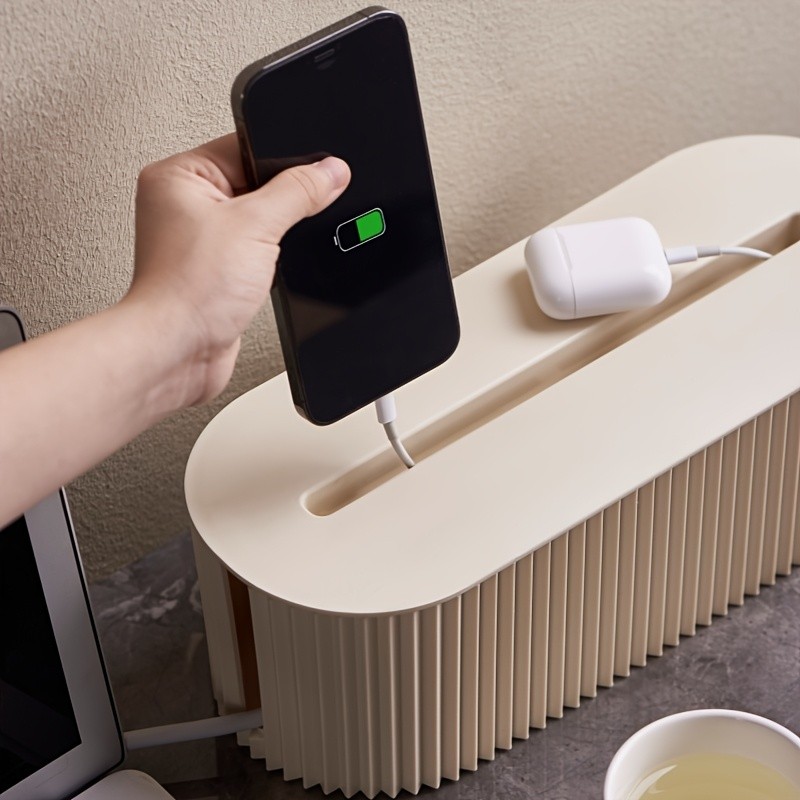 LDQ Cable Storage Box with Lid  High-Capacity Cord Organizer for Space-Saving Home & Office Desktop Management