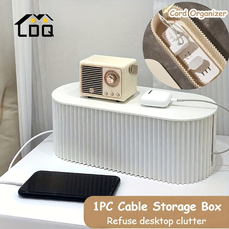 LDQ Cable Storage Box with Lid  High-Capacity Cord Organizer for Space-Saving Home & Office Desktop Management
