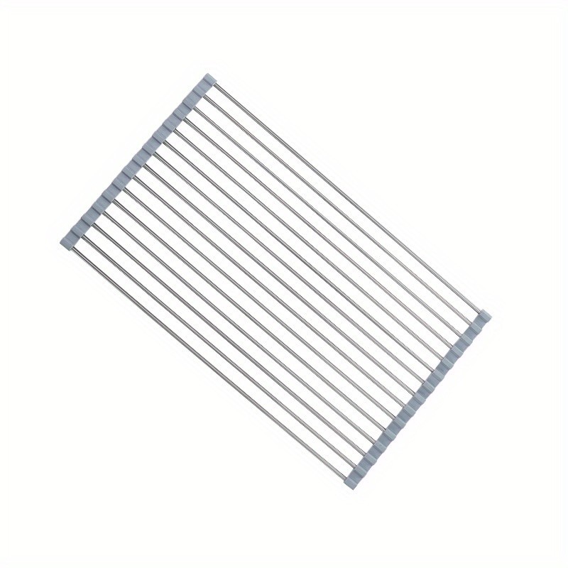 LDQ Deluxe Roll-Up Stainless Steel Dish Drying Rack Space-Saving Over-the-Sink Organizer with Sleek Metallic Finish