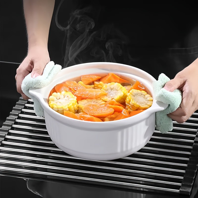 LDQ Deluxe Roll-Up Stainless Steel Dish Drying Rack  Space-Saving Over-the-Sink Organizer with Sleek Metallic Finish