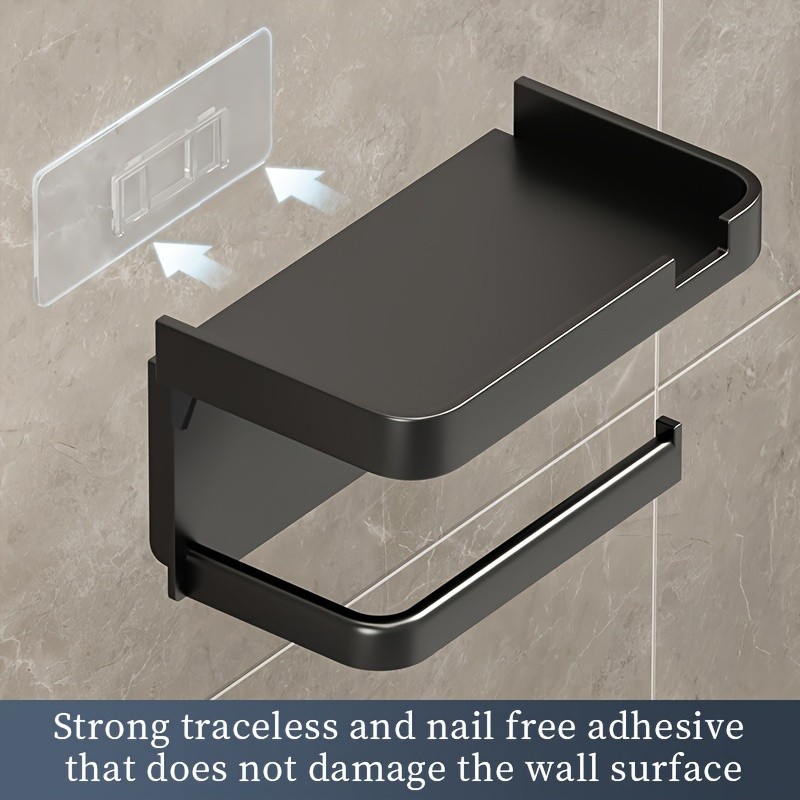 LDQ Luxury Self-Adhesive Wall-Mounted Tissue Holder Modern Space-Saving Bathroom Rack with Built-In Storage Shelf