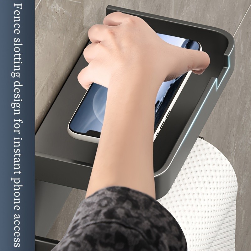 LDQ Luxury Self-Adhesive Wall-Mounted Tissue Holder Modern Space-Saving Bathroom Rack with Built-In Storage Shelf