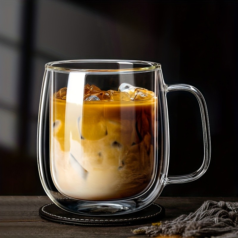 LDQ Double-Layer Borosilicate Glass Mug Set  Heat-Insulated Transparent Cups with Handles for Coffee, Tea & Smoothies