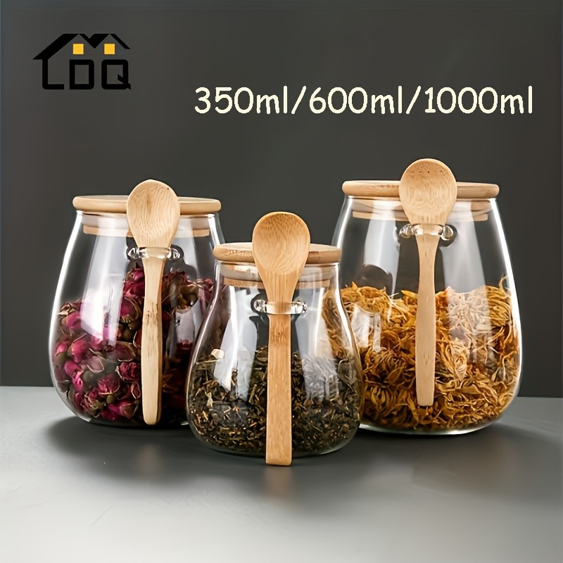LDQ Airtight Glass Storage Jar with Spoon Premium Jar Set for Coffee, Sugar, Tea, Salt, Candy & Spices